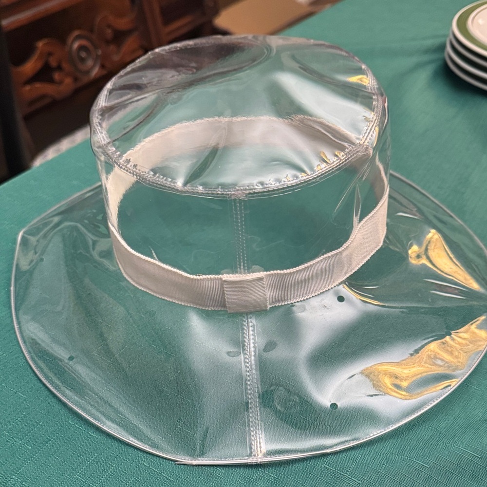 Chanel Runway CC Clear Rain PVC Clear Vinyl Wide-Brim Hat with Ivory Band - Picture 8 of 16
